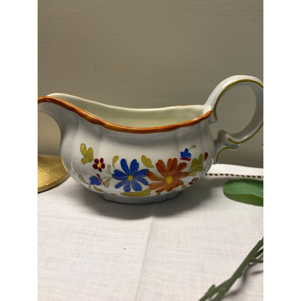Vintage‎ Floral Sauce Server, Hand Painted Ceramic Gravy Boat